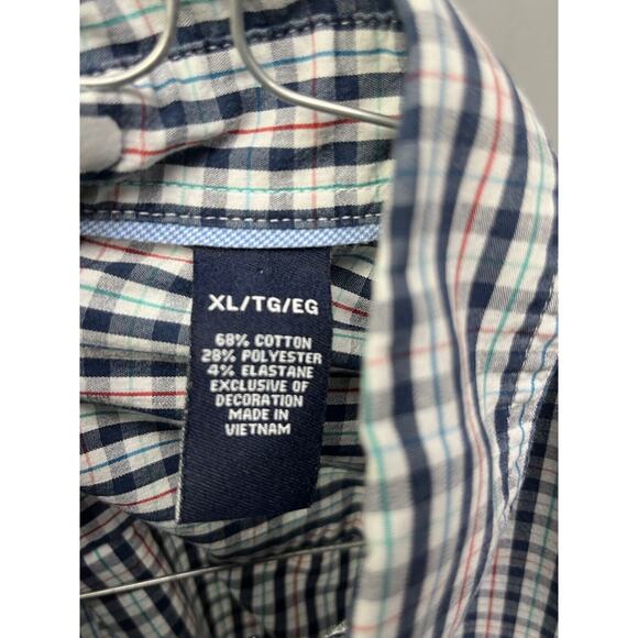 CHAPS Shirt Mens XL Spandex Plaid Blue Button Down Stretch Easy care Pocket - Picture 5 of 7